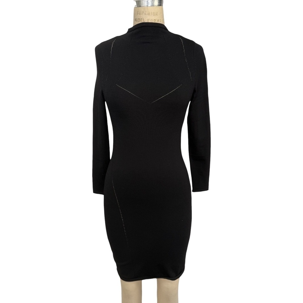 Central Park West Black Mock Stretch Neck Knit Dress Size S Perforated Details